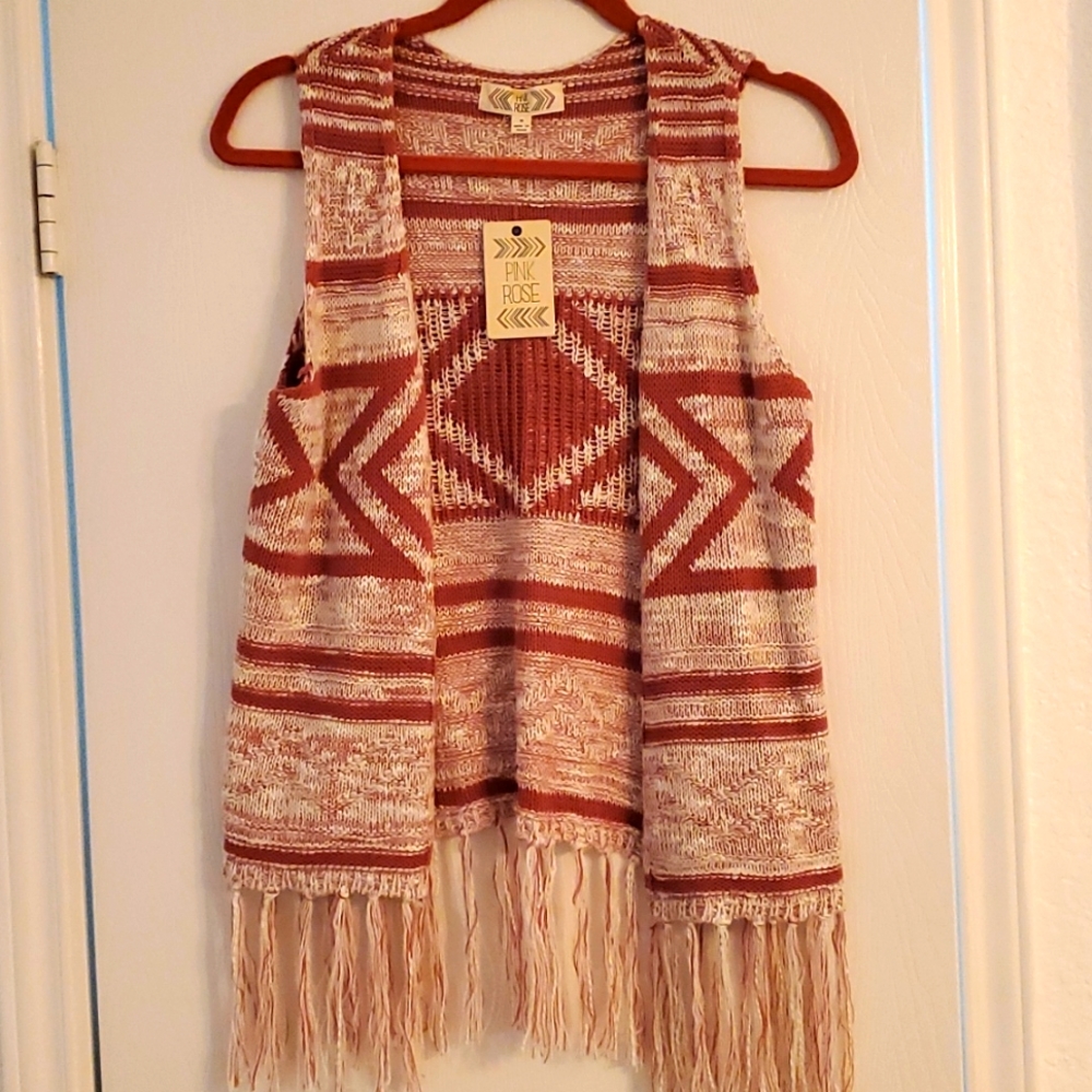 Pink Rose Fringed Vest
